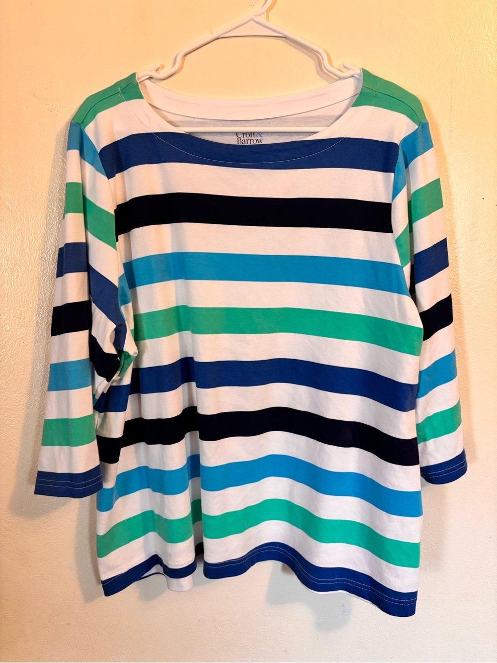croft & barrow Women's Striped Boatneck Top - Blue, Green & White